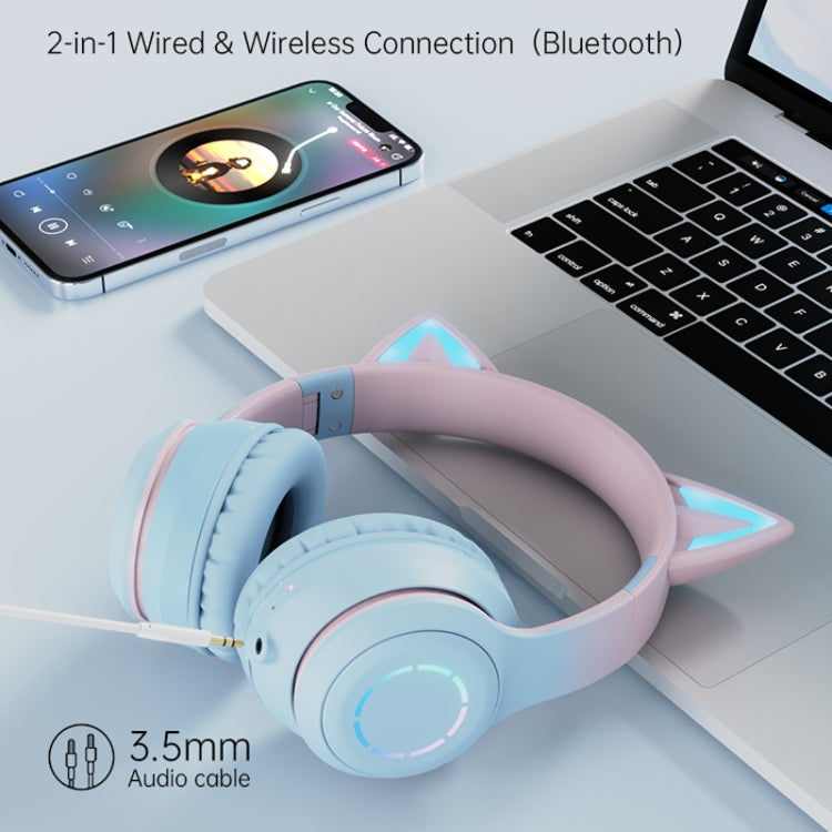 BT029C RGB Dual Modes Cat Ear Wireless Bluetooth Headphone(Blue) - Headset & Headphone by PMC Jewellery | Online Shopping South Africa | PMC Jewellery