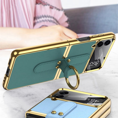 For Samsung Galaxy Z Flip4 GKK Plating + Leather Phone Case with Ring & Strap(Green) - Galaxy Z Flip4 5G Cases by GKK | Online Shopping South Africa | PMC Jewellery