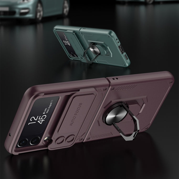 For Samsung Galaxy Z Flip4 GKK Carbon Brazing Pattern Shockproof Armor PC Phone Case with Ring Holder(Silver) - free shipping - PMC TechLife - Order now!