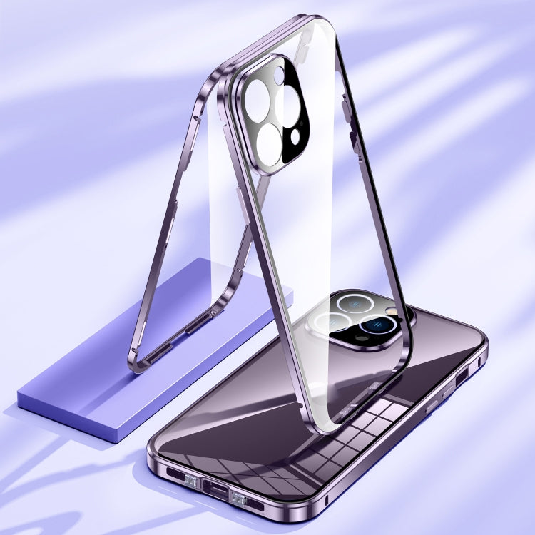 For iPhone 14 Pro Max Magnetic Double-buckle HD Tempered Glass Phone Case (Purple) - iPhone 14 Pro Max Cases by PMC TechLife | Online Shopping South Africa | PMC TechLife