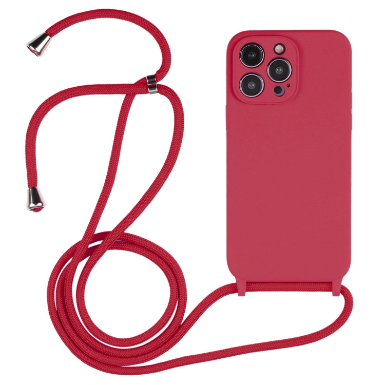 For iPhone 14 Pro Max Crossbody Lanyard Liquid Silicone Case(Rose Red) - iPhone 14 Pro Max Cases by PMC Jewellery | Online Shopping South Africa | PMC Jewellery