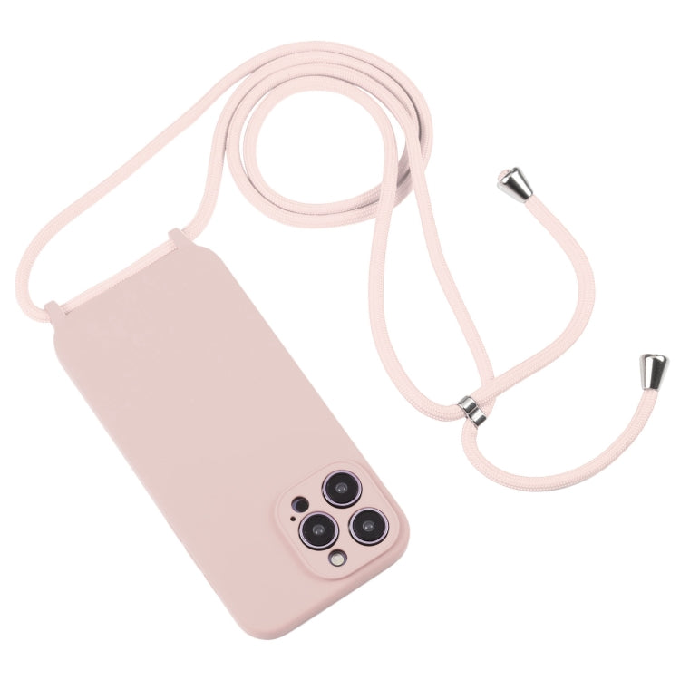 For iPhone 14 Pro Max Crossbody Lanyard Liquid Silicone Case(Sand Pink) - iPhone 14 Pro Max Cases by PMC Jewellery | Online Shopping South Africa | PMC Jewellery