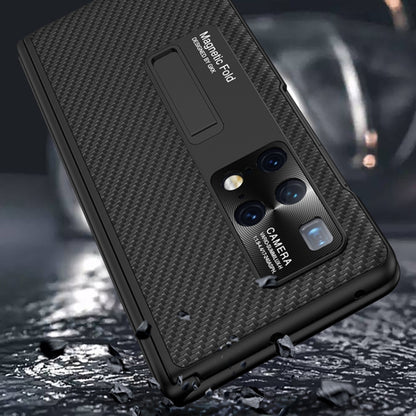 For Huawei Mate X2 GKK Magnetic Folding Plain Leather Full Coverage Phone Case with Hinges(Weave Black) - Huawei Cases by GKK | Online Shopping South Africa | PMC Jewellery