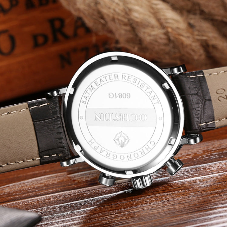 Ochstin 5081A Multifunctional Luminous Waterproof Leather Strap Quartz Watch(Black+Black+Black) - Leather Strap Watches by OCHSTIN | Online Shopping South Africa | PMC Jewellery | Buy Now Pay Later Mobicred