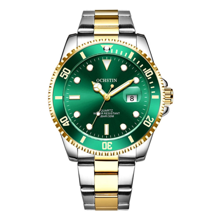 Ochstin 5019F Fashion Business Single Calendar Waterproof Stainless Steel Strap Quartz Watch(Gold+Green) - Metal Strap Watches by OCHSTIN | Online Shopping South Africa | PMC Jewellery | Buy Now Pay Later Mobicred