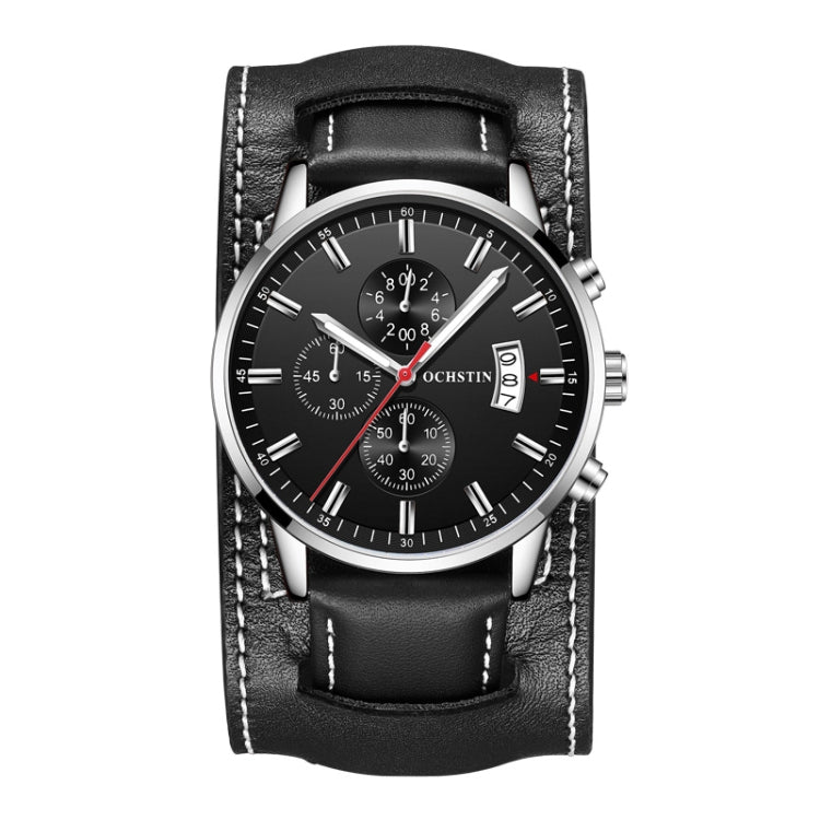 Ochstin 7266 Multifunctional Leather Wrist Wrist Waterproof Luminous Quartz Watch(Silver+Black) - Leather Strap Watches by OCHSTIN | Online Shopping South Africa | PMC Jewellery | Buy Now Pay Later Mobicred