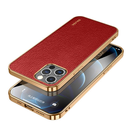 For iPhone 14 Pro Max SULADA Shockproof TPU + Handmade Leather Phone Case(Red) - iPhone 14 Pro Max Cases by SULADA | Online Shopping South Africa | PMC Jewellery