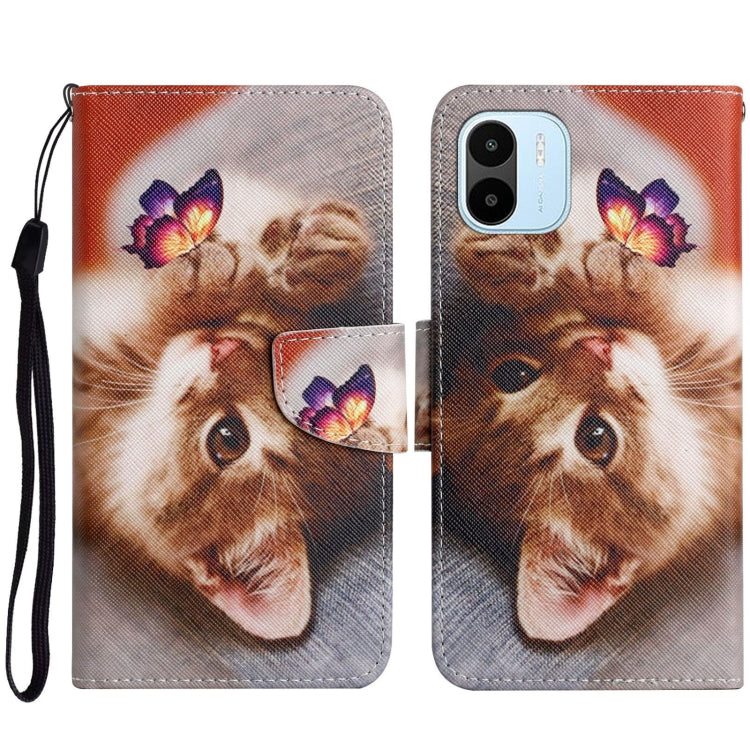 For Xiaomi Redmi A1 Colored Drawing Pattern Leather Phone Case(Butterfly Cat) - Xiaomi Cases by PMC Jewellery | Online Shopping South Africa | PMC Jewellery