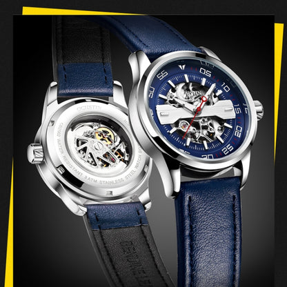 OCHSTIN 62002A Master Series Hollow Mechanical Men Watch(Silver-Blue) - Leather Strap Watches by OCHSTIN | Online Shopping South Africa | PMC Jewellery | Buy Now Pay Later Mobicred