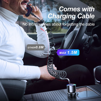 JOYROOM JR-CL25 3.4A 3-in-1 Car Charger with Coiled 8 Pin Cable(Black) - Car Charger by JOYROOM | Online Shopping South Africa | PMC Jewellery