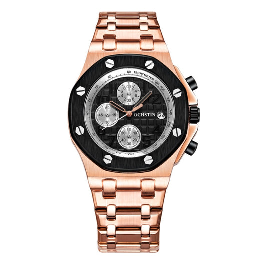 OCHSTIN 6100D Multifunctional Quartz Waterproof Luminous Steel Strap Men Watch(Black+Rose Gold) - Metal Strap Watches by OCHSTIN | Online Shopping South Africa | PMC Jewellery | Buy Now Pay Later Mobicred