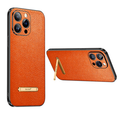 For iPhone 14 SULADA Invisible Bracket Leather Back Cover Phone Case(Orange) - iPhone 14 Cases by SULADA | Online Shopping South Africa | PMC Jewellery