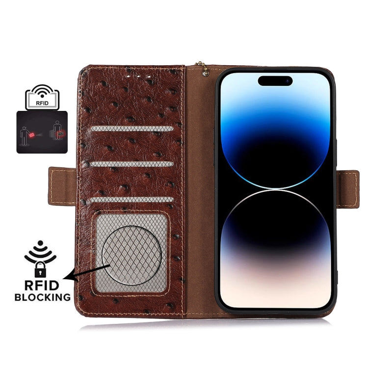 For Xiaomi 13 Ostrich Pattern Genuine Leather RFID Phone Case(Coffee) - 13 Cases by PMC TechLife | Online Shopping South Africa | PMC TechLife