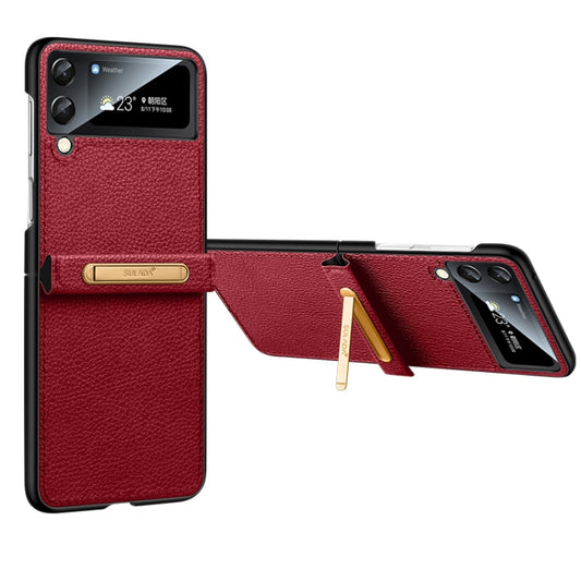 For Samsung Galaxy Z Flip4 SULADA Invisible Bracket Leather Back Cover Phone Case(Red) - Galaxy Z Flip4 5G Cases by SULADA | Online Shopping South Africa | PMC Jewellery