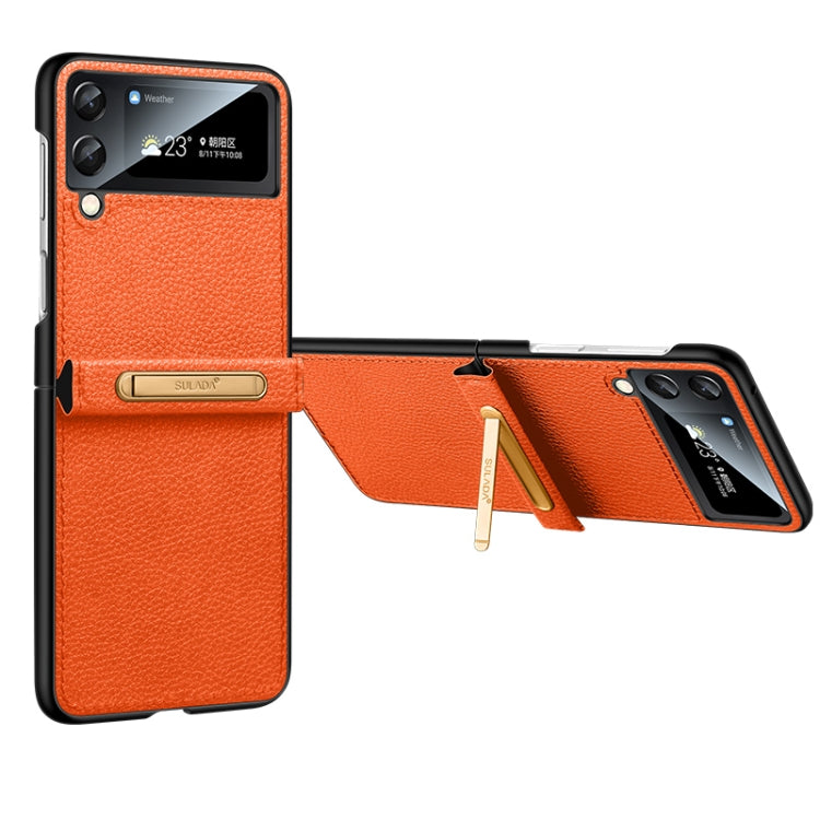 For Samsung Galaxy Z Flip3 5G SULADA Invisible Bracket Leather Back Cover Phone Case(Orange) - Galaxy Phone Cases by SULADA | Online Shopping South Africa | PMC Jewellery