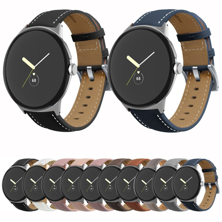 For Google Pixel Watch Pointed Tail Stitching Genuine Leather Watch Band(Blue) - free shipping - PMC TechLife - Order now!