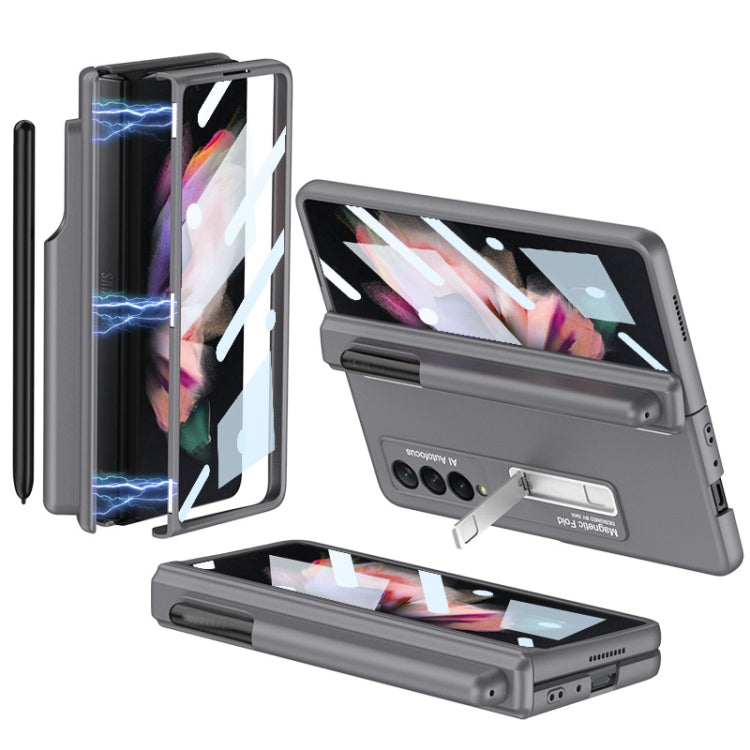 For Samsung Galaxy Z Fold3 5G GKK Full Coverage Magnetic Fold Hinge Shockproof Phone Case with Pen Slots(Grey) - Galaxy Phone Cases by GKK | Online Shopping South Africa | PMC Jewellery