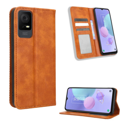 For TCL 405 / 406 T506D Magnetic Buckle Retro Texture Leather Phone Case(Brown) - More Brand by PMC Jewellery | Online Shopping South Africa | PMC Jewellery