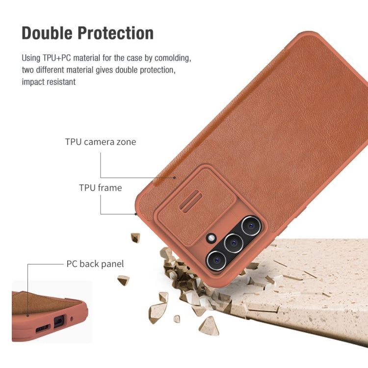 For Samsung Galaxy A54 5G NILLKIN QIN Series Pro Sliding Camera Cover Design Leather Phone Case(Brown) - Galaxy Phone Cases by NILLKIN | Online Shopping South Africa | PMC Jewellery