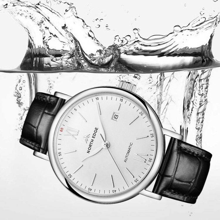 NORTH EDGE AMOY Multifunctional Business Men's Watch Waterproof Leather Mechanical Watch(Silver Needle) - Leather Strap Watches by NORTH EDGE | Online Shopping South Africa | PMC Jewellery | Buy Now Pay Later Mobicred