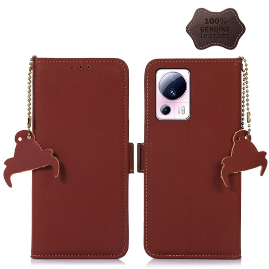 For Xiaomi 13 Lite / Civi 2 Genuine Leather Magnetic RFID Leather Phone Case(Coffee) - 13 Lite Cases by PMC Jewellery | Online Shopping South Africa | PMC Jewellery