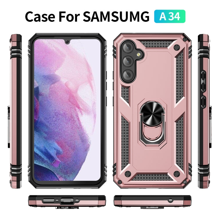 For Samsung Galaxy A34 Shockproof TPU + PC Phone Case with Holder(Rose Gold) - free shipping - PMC TechLife - Order now!