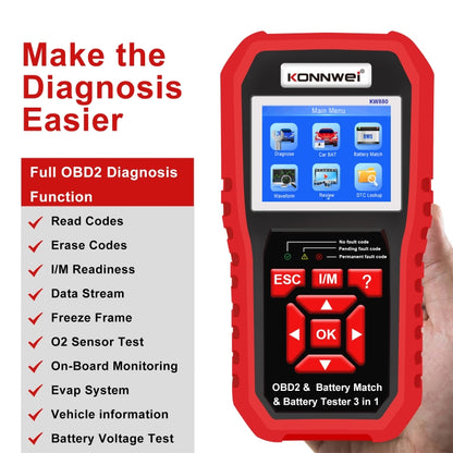 KONNWEI KW880 3 in 1 Car OBD2 Fault Diagnosis + Battery Tester + Battery Match Reset - Code Readers & Scan Tools by KONNWEI | Online Shopping South Africa | PMC Jewellery