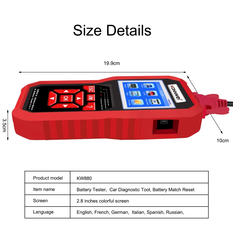 KONNWEI KW880 3 in 1 Car OBD2 Fault Diagnosis + Battery Tester + Battery Match Reset - Code Readers & Scan Tools by KONNWEI | Online Shopping South Africa | PMC Jewellery