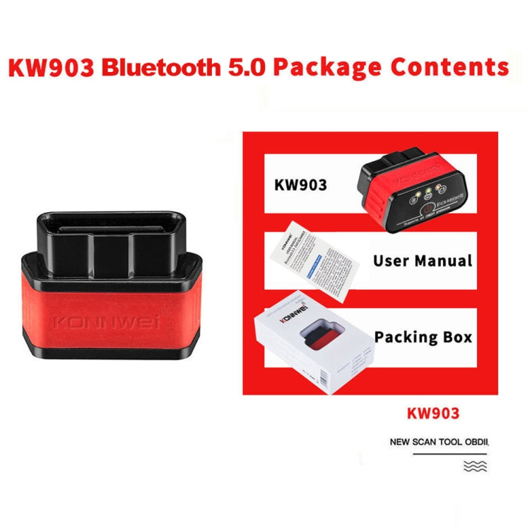 KONNWEI KW903 Bluetooth 5.0 OBD2 Car Fault Diagnostic Scan Tools Support IOS / Android(Black Red) - Code Readers & Scan Tools by KONNWEI | Online Shopping South Africa | PMC Jewellery