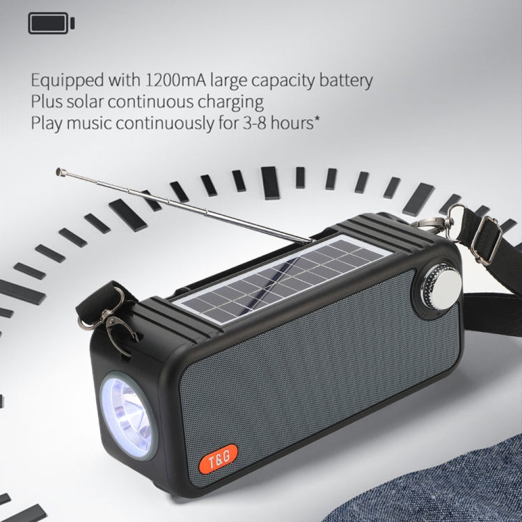 T&G TG637 Outdoor Portable Solar Power Wireless Bluetooth Speaker with FM / Flashlight / TF Card Slot(Black) - Desktop Speaker by T&G | Online Shopping South Africa | PMC Jewellery