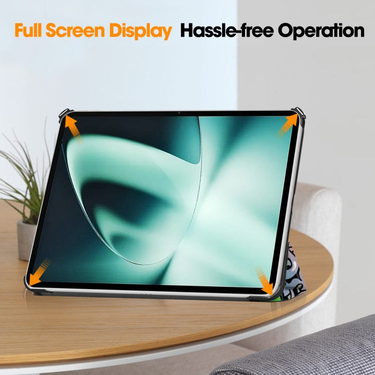 For OnePlus Pad Custer Painted 3-Fold Holder Smart Leather Tablet Case(Graffiti) - free shipping - PMC TechLife - Order now!