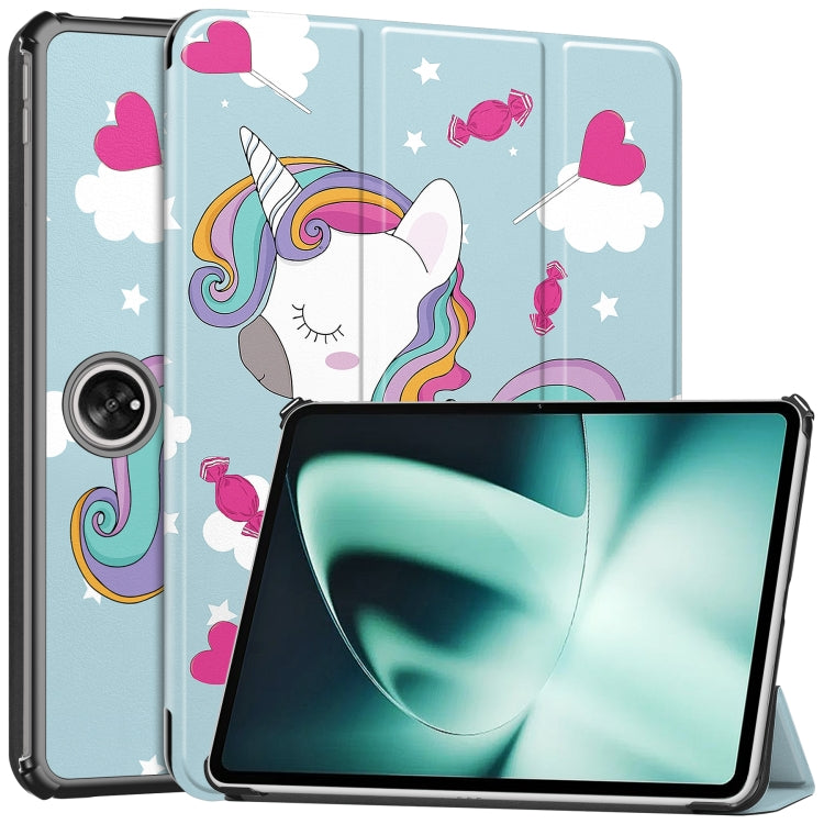 For OnePlus Pad Custer Painted 3-Fold Holder Smart Leather Tablet Case(Unicorn) - Others by PMC Jewellery | Online Shopping South Africa | PMC Jewellery