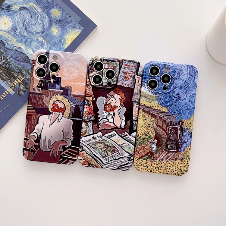 For iPhone 14 Plus Precise Hole Oil Painting Glossy PC Phone Case(Tower) - iPhone 14 Plus Cases by PMC Jewellery | Online Shopping South Africa | PMC Jewellery