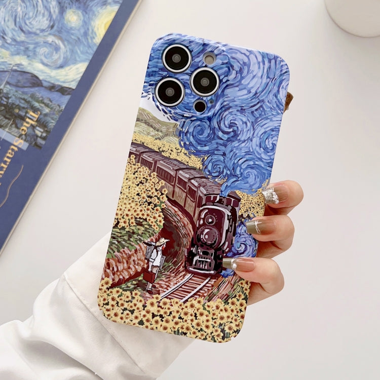 For iPhone 12 Pro Max Precise Hole Oil Painting Glossy PC Phone Case(Train) - iPhone 12 Pro Max Cases by PMC TechLife | Online Shopping South Africa | PMC TechLife