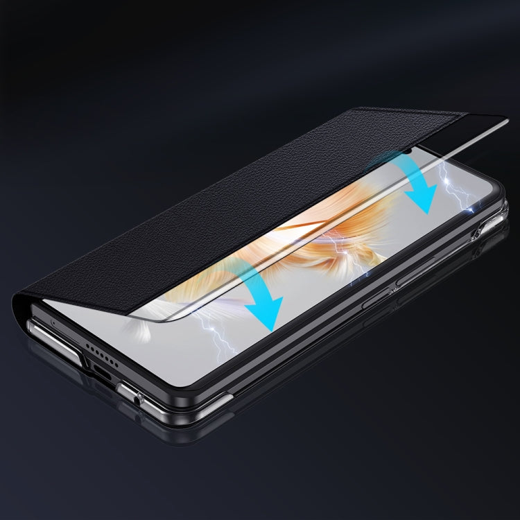 For Huawei Mate X3 Plain Magnetic Phone Case with Smart View Window & Holder(Black) - free shipping - PMC TechLife - Order now!