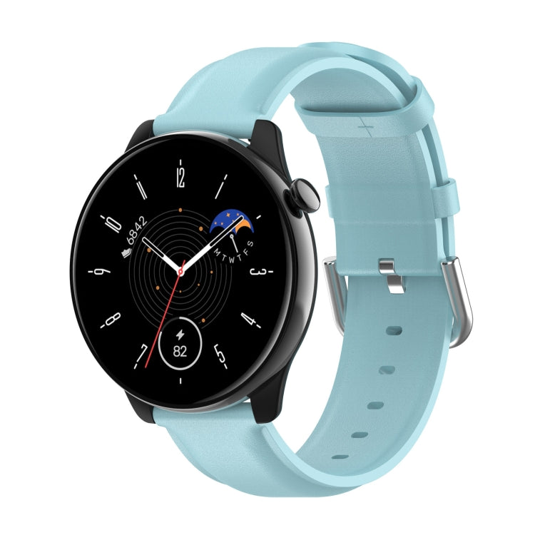 For Amazfit GTR Mini Round Tail Genuine Leather Watch Band(Light Blue) -  by PMC TechLife | Online Shopping South Africa | PMC TechLife