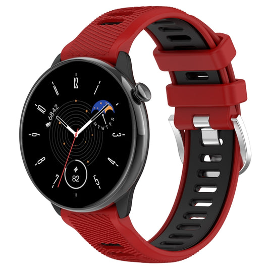 For Amazfit GTR Mini 20mm Cross Texture Two Color Silicone Stainless Steel Buckle Watch Band(Red Black) -  by PMC Jewellery | Online Shopping South Africa | PMC Jewellery