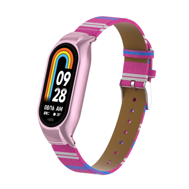 For Xiaomi Mi Band 8 Integrated Metal Case + Secondary Color Leather Watch Band(Pink) - Smart Wear by PMC Jewellery | Online Shopping South Africa | PMC Jewellery