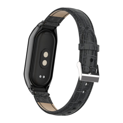 For Xiaomi Mi Band 8 Integrated Metal Case + Cocodile Texture Leather Watch Band(Black) - Smart Wear by PMC Jewellery | Online Shopping South Africa | PMC Jewellery