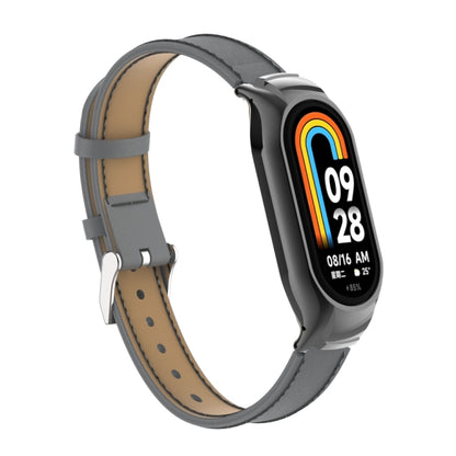 For Xiaomi Mi Band 8 Integrated Metal Case + Microfiber Sewing Leather Watch Band(Grey) - Smart Wear by PMC Jewellery | Online Shopping South Africa | PMC Jewellery