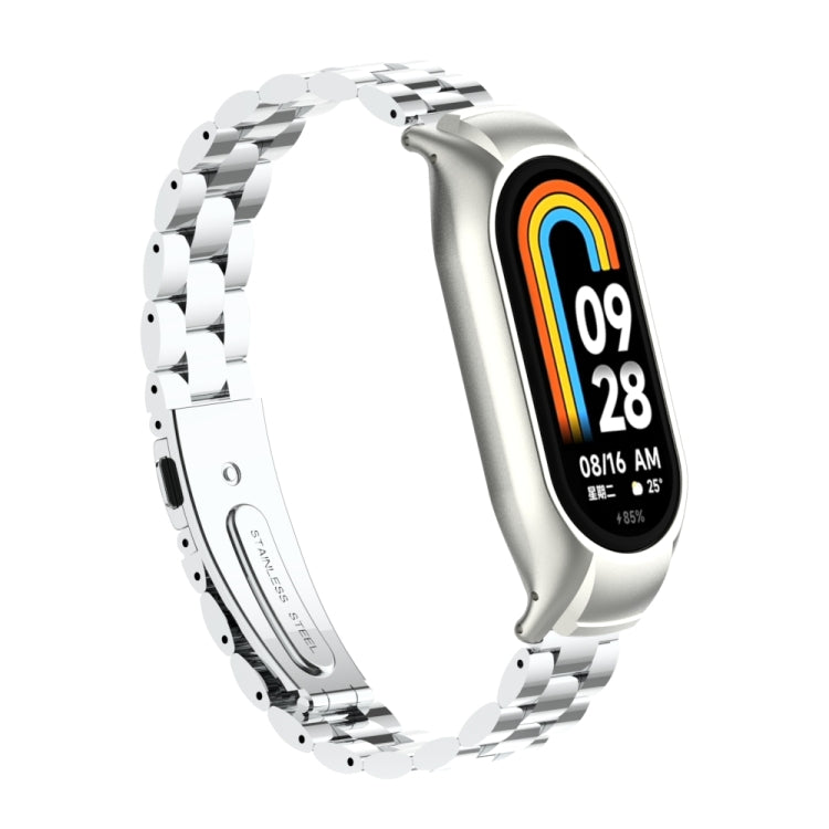 For Xiaomi Mi Band 8 Integrated Metal Case + Three-bead Watch Band(Silver) - Smart Wear by PMC Jewellery | Online Shopping South Africa | PMC Jewellery