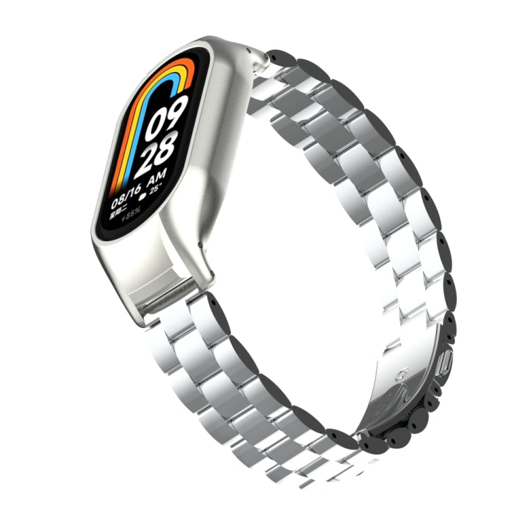 For Xiaomi Mi Band 8 Integrated Metal Case + Three-bead Watch Band(Silver) - Smart Wear by PMC TechLife | Online Shopping South Africa | PMC TechLife
