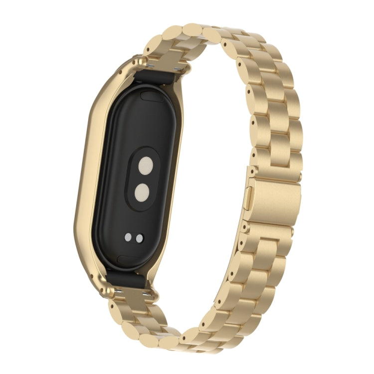 For Xiaomi Mi Band 8 Integrated Metal Case + Three-bead Watch Band(Retro Gold) - Smart Wear by PMC Jewellery | Online Shopping South Africa | PMC Jewellery