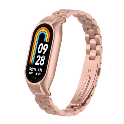 For Xiaomi Mi Band 8 Integrated Metal Case + Three-bead Watch Band(Rose Red) - Smart Wear by PMC Jewellery | Online Shopping South Africa | PMC Jewellery