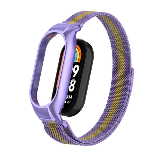 For Xiaomi Mi Band 8 Integrated Metal Case + Milanese Magnetic Watch Band(Purple+Gold) - Smart Wear by PMC Jewellery | Online Shopping South Africa | PMC Jewellery