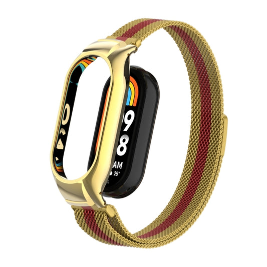 For Xiaomi Mi Band 8 Integrated Metal Case + Milanese Magnetic Watch Band(Gold+Red) - Smart Wear by PMC Jewellery | Online Shopping South Africa | PMC Jewellery