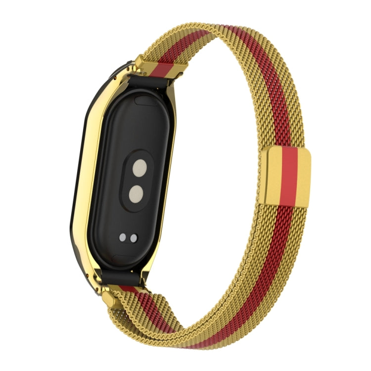 For Xiaomi Mi Band 8 Integrated Metal Case + Milanese Magnetic Watch Band(Gold+Red) - Smart Wear by PMC Jewellery | Online Shopping South Africa | PMC Jewellery