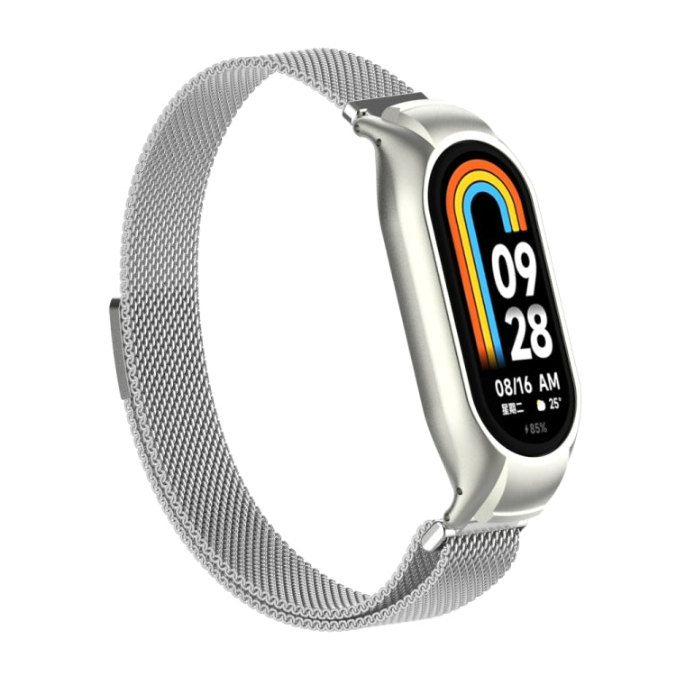 For Xiaomi Mi Band 8 Integrated Metal Case + Milanese Magnetic Watch Band(Silver) - Smart Wear by PMC Jewellery | Online Shopping South Africa | PMC Jewellery