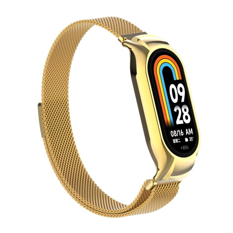 For Xiaomi Mi Band 8 Integrated Metal Case + Milanese Magnetic Watch Band(Gold) - Smart Wear by PMC Jewellery | Online Shopping South Africa | PMC Jewellery