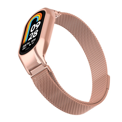 For Xiaomi Mi Band 8 Integrated Metal Case + Milanese Magnetic Watch Band(Rose Red) - Smart Wear by PMC Jewellery | Online Shopping South Africa | PMC Jewellery